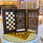 تخته نرد ریشه گردو طرح خط و لوزی